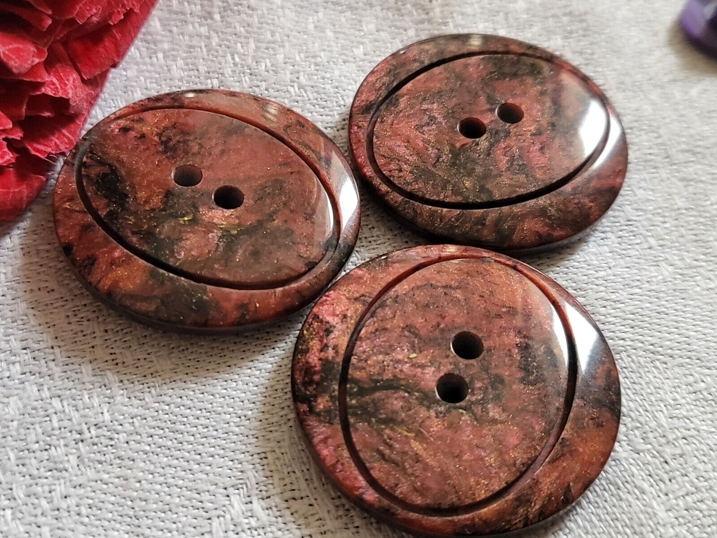 Trio boutons vintage marron reflet nacré scintillant diamètre 2,8 cm ref 1520