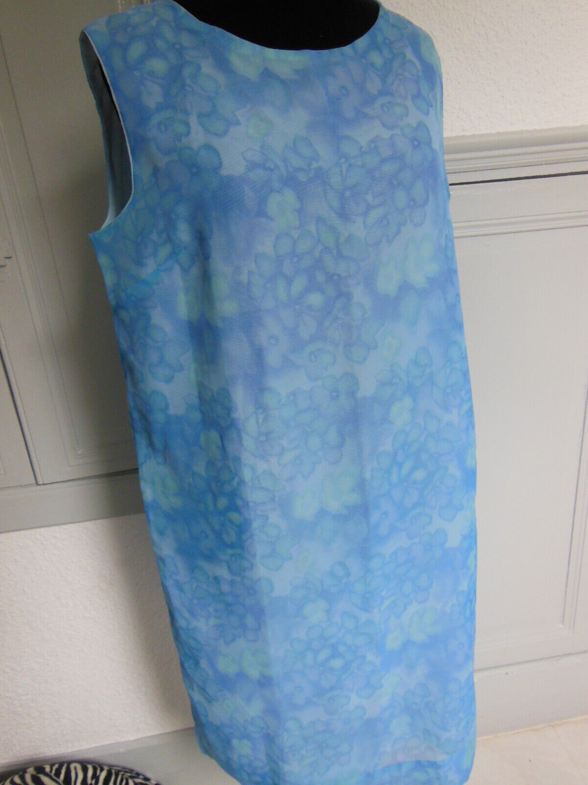 Pur vintage robe ancienne tergal bleu légère taille 44 B7