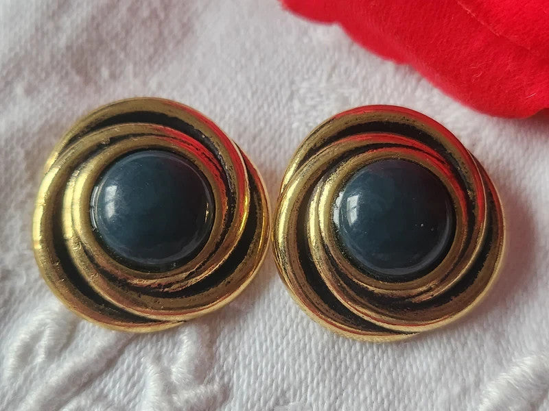 Duo gros boutons vintage en métal bleu 2,4 à pied G5L