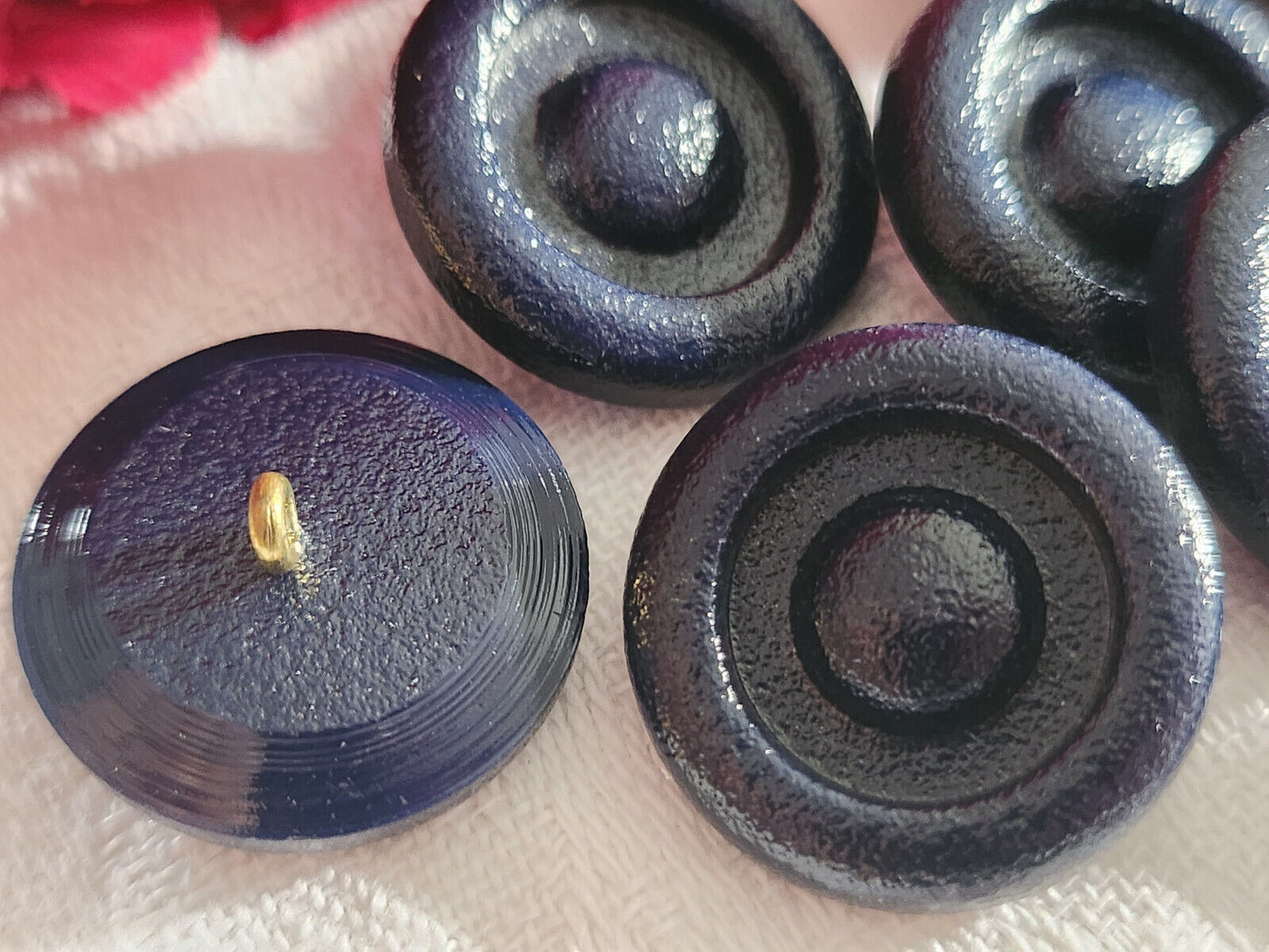 Lot 6 boutons anciens bleu à pied métal 2,1 cm vintage ref 2994