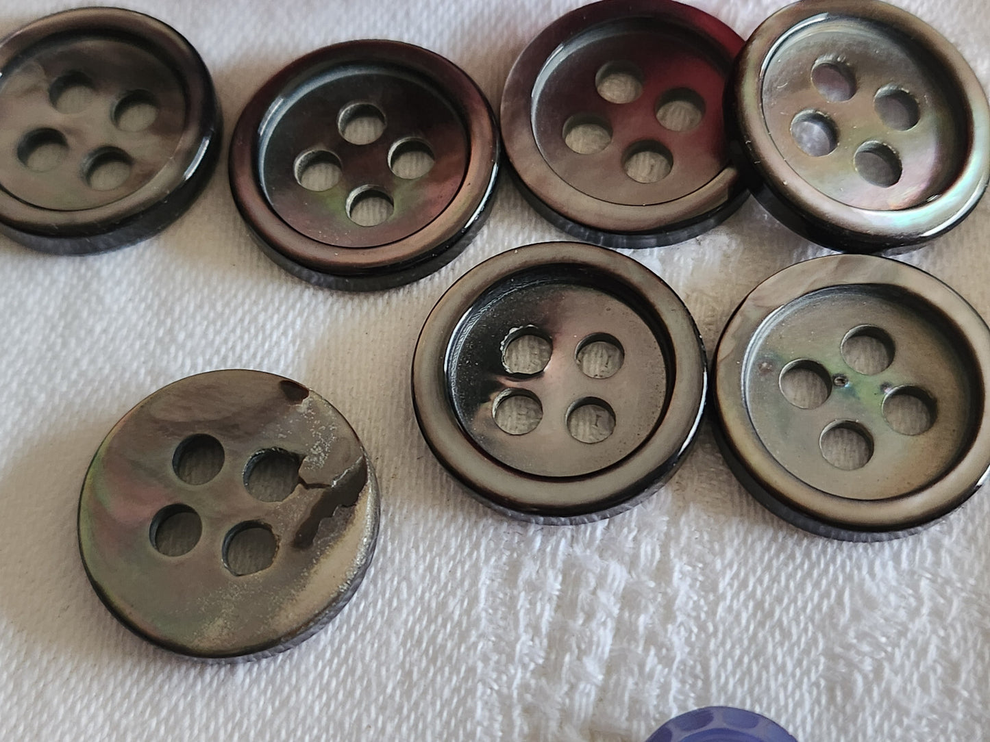 Lot 7 boutons anciens en nacre gris haut rbord 2 cm ref 4864