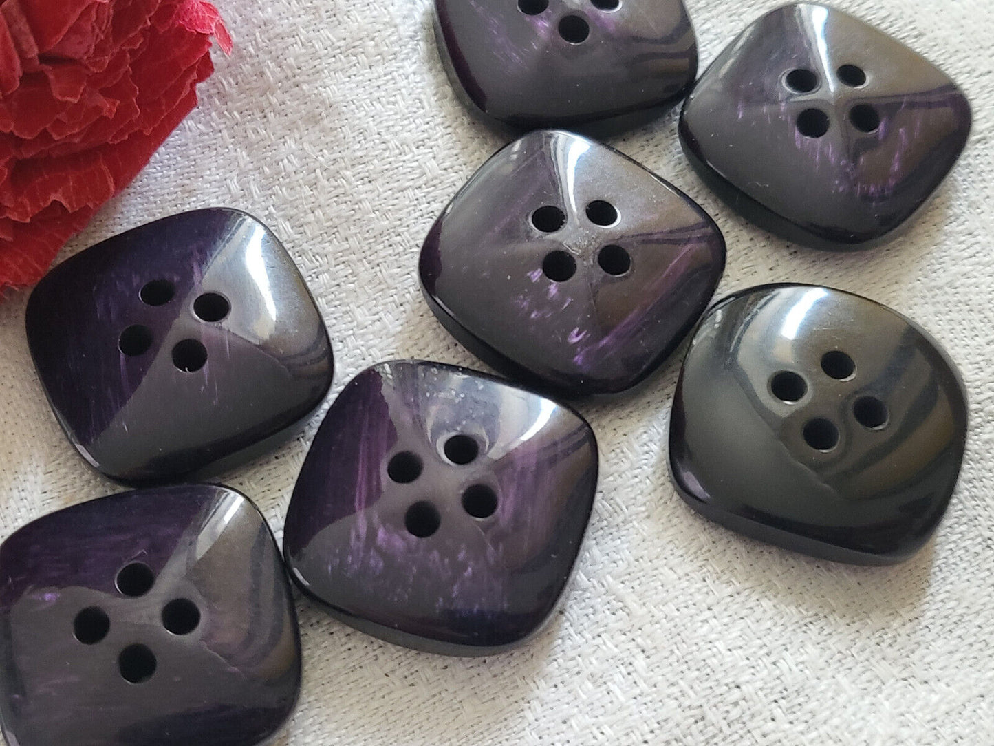 Lot 6 boutons vintage violet nacré 2,2 cm joli reflet trou ref 2652
