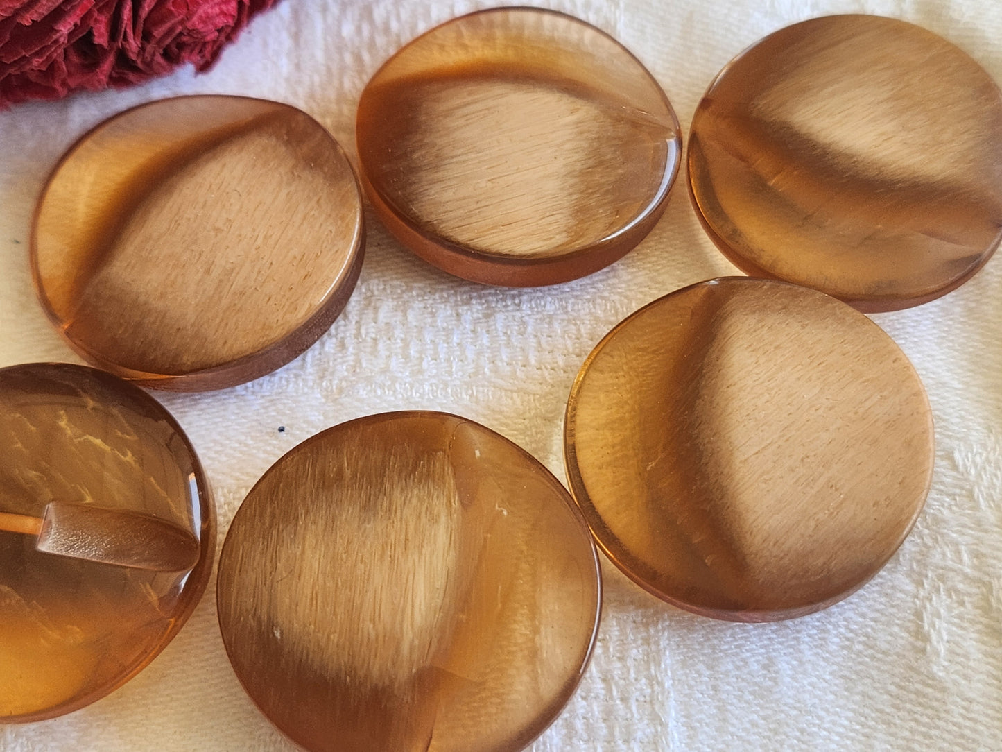 Lot 6 gros boutons vintage marron transparent épais lourd 3 cm ref 550