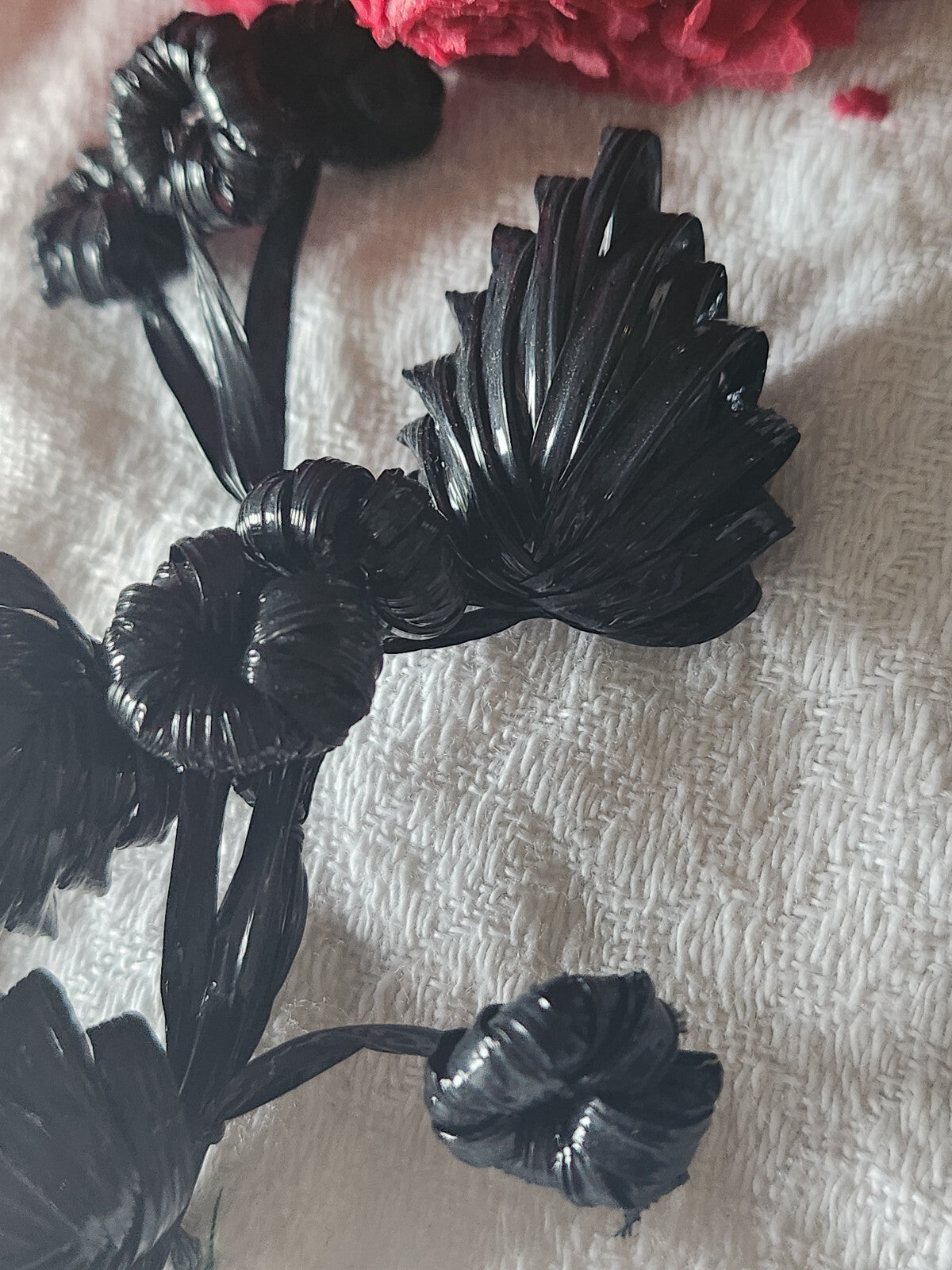 Petit bouquet ancien noir original fait main modiste chapeau vintage T0-25