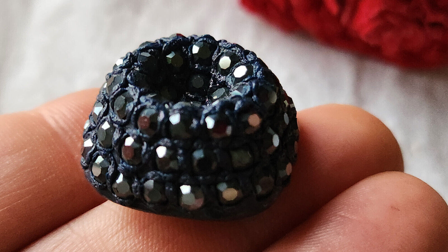 Bouton vintage parurier collection resine strass bleu bijoux 2,6 cm ref 4796
