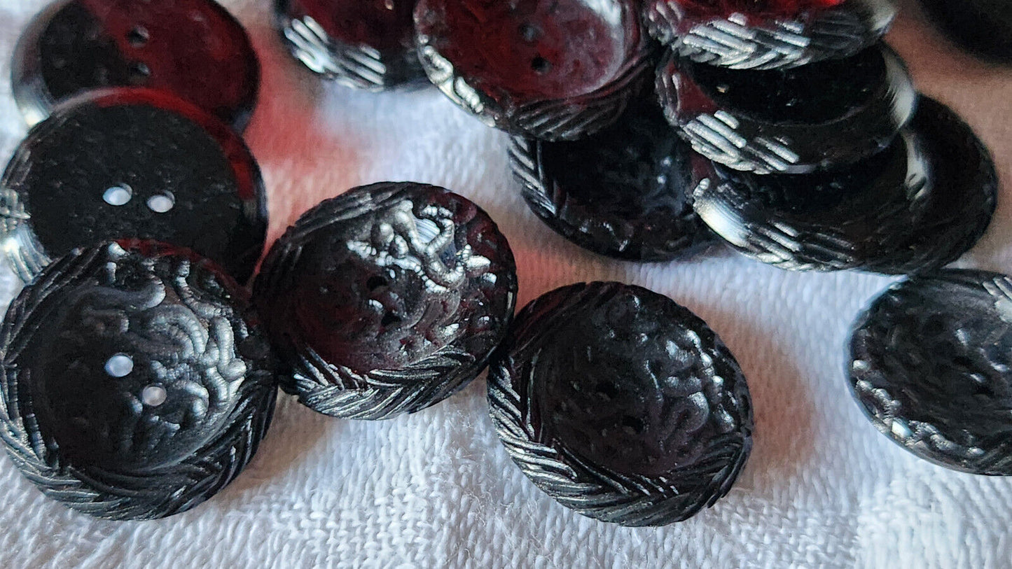 Lot 21 boutons vintage vintage noir travaillé texturé trou 1,8 cm ref 1550