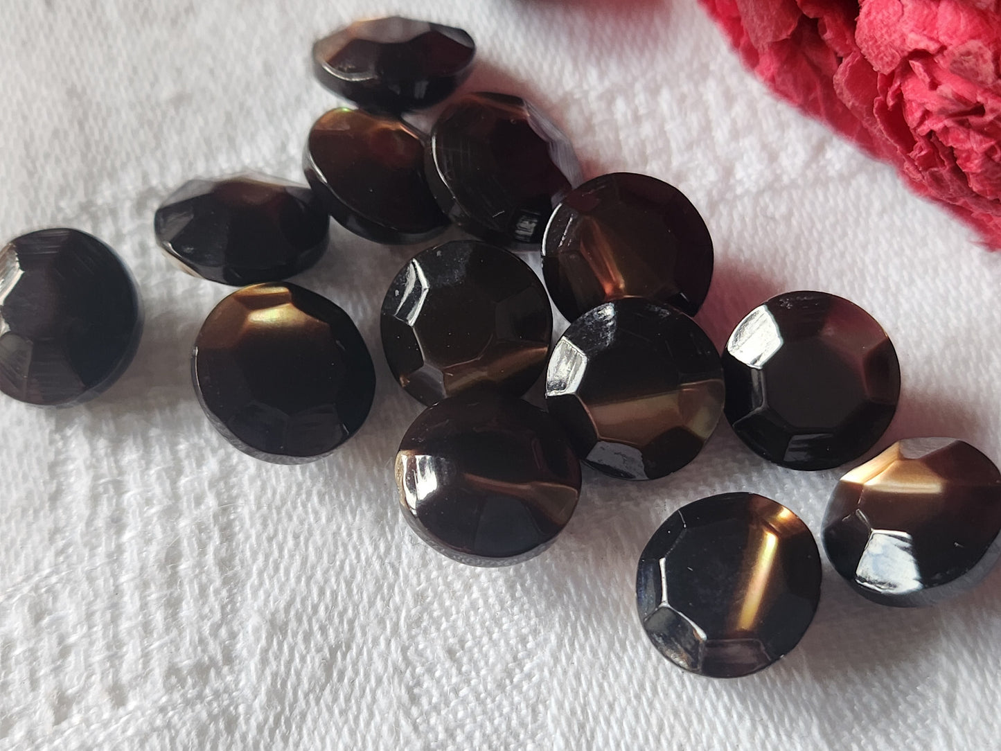 Collection lot 6 boutons en nacre marron facette 1,1 cm pied ref 4816