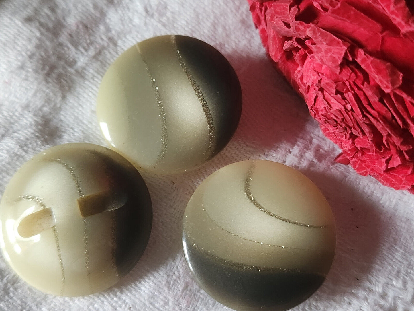 Trio gros boutons vintage beige marron vague paillette 2,8 cm pied ref 5271