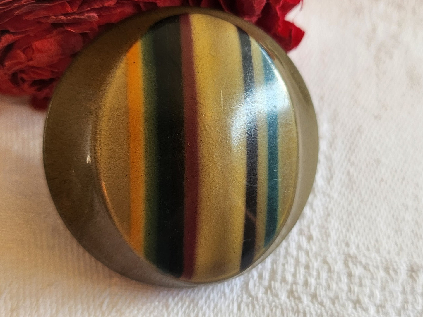 Enorme bouton ancien celluloïd pétillant multicolore 3,8 cm ou 38 mm ref 5883