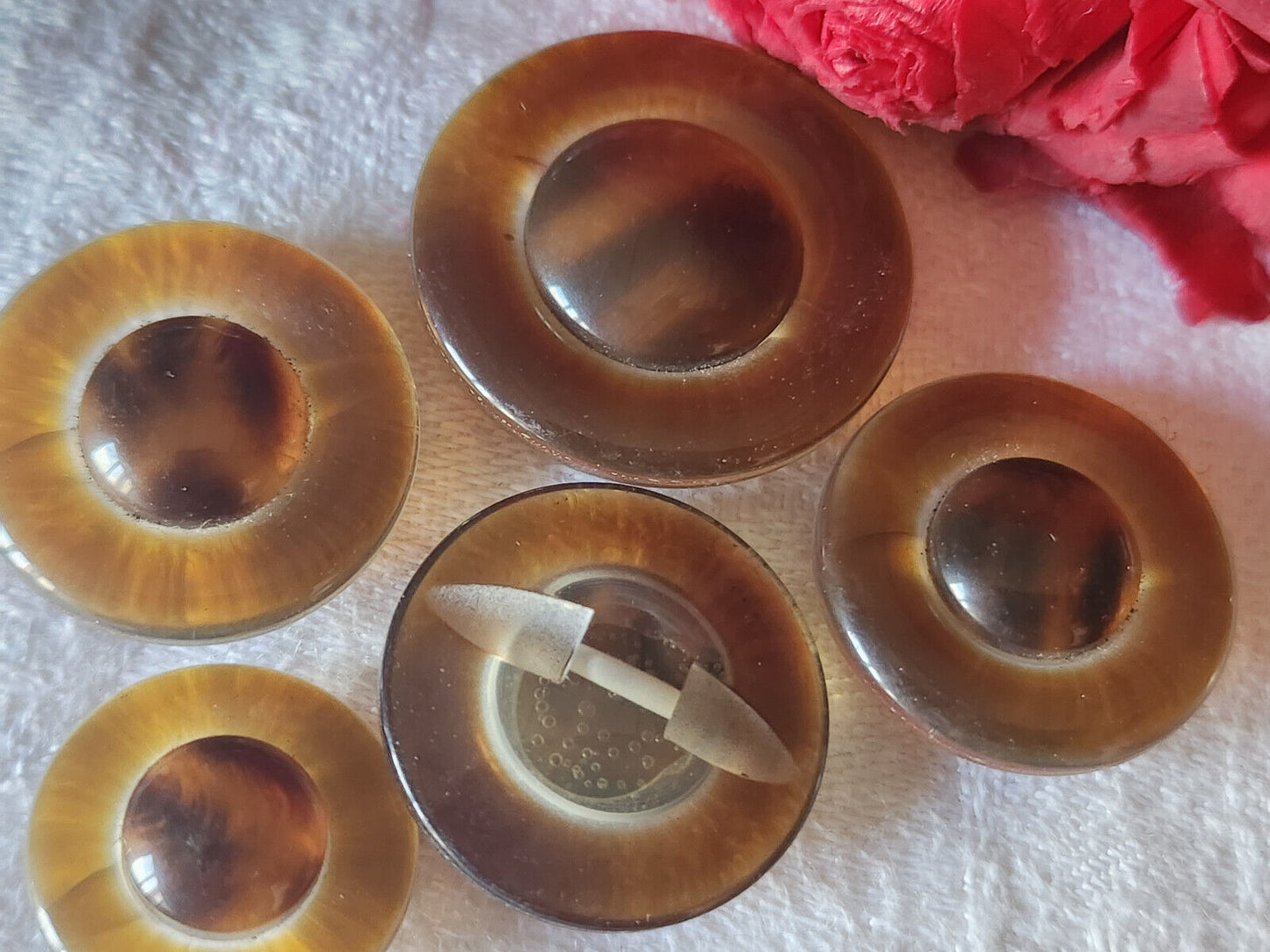 Lot 5 ravissants boutons vintage marron panaché 1,8 à 2,7 cm ref 4787