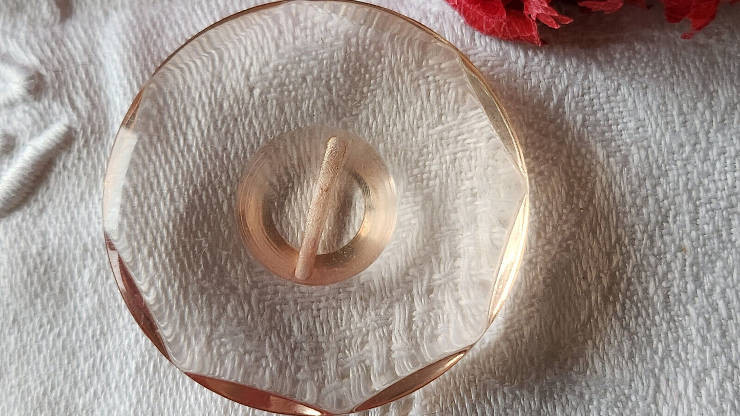 Enorme bouton vintage rose épais effet plexis pied veste 4 cm ref 2282