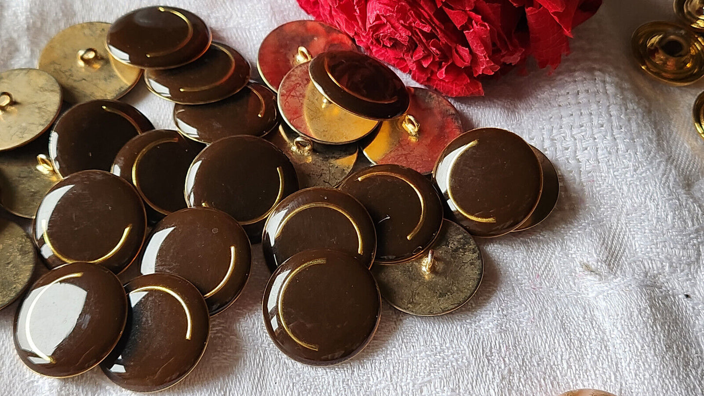 Lot 6 boutons vintage en métal emaillé marron superbe 2,2 cm ref 2277