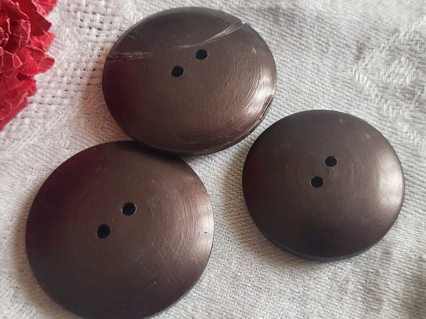Trio gros boutons vintage marron texturé 3,1 cm et 2,7 cm ref 5276
