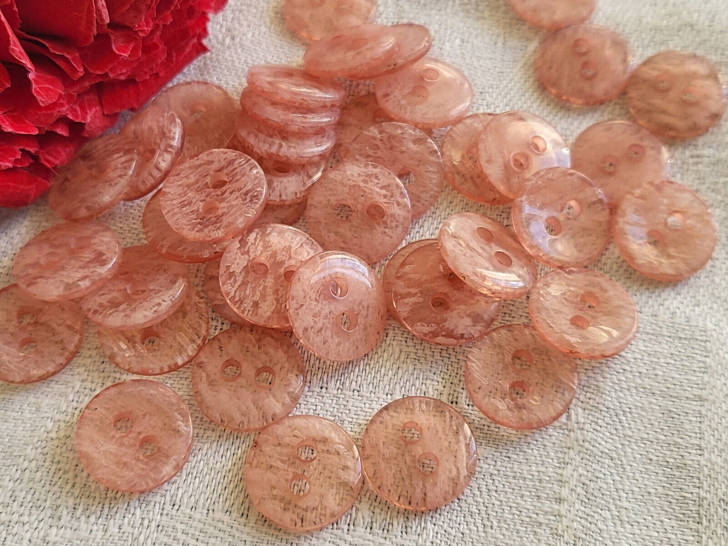 Lot 15 petits boutons vintage rose transparent camaïeu à trou 1,2 cm ref 4842