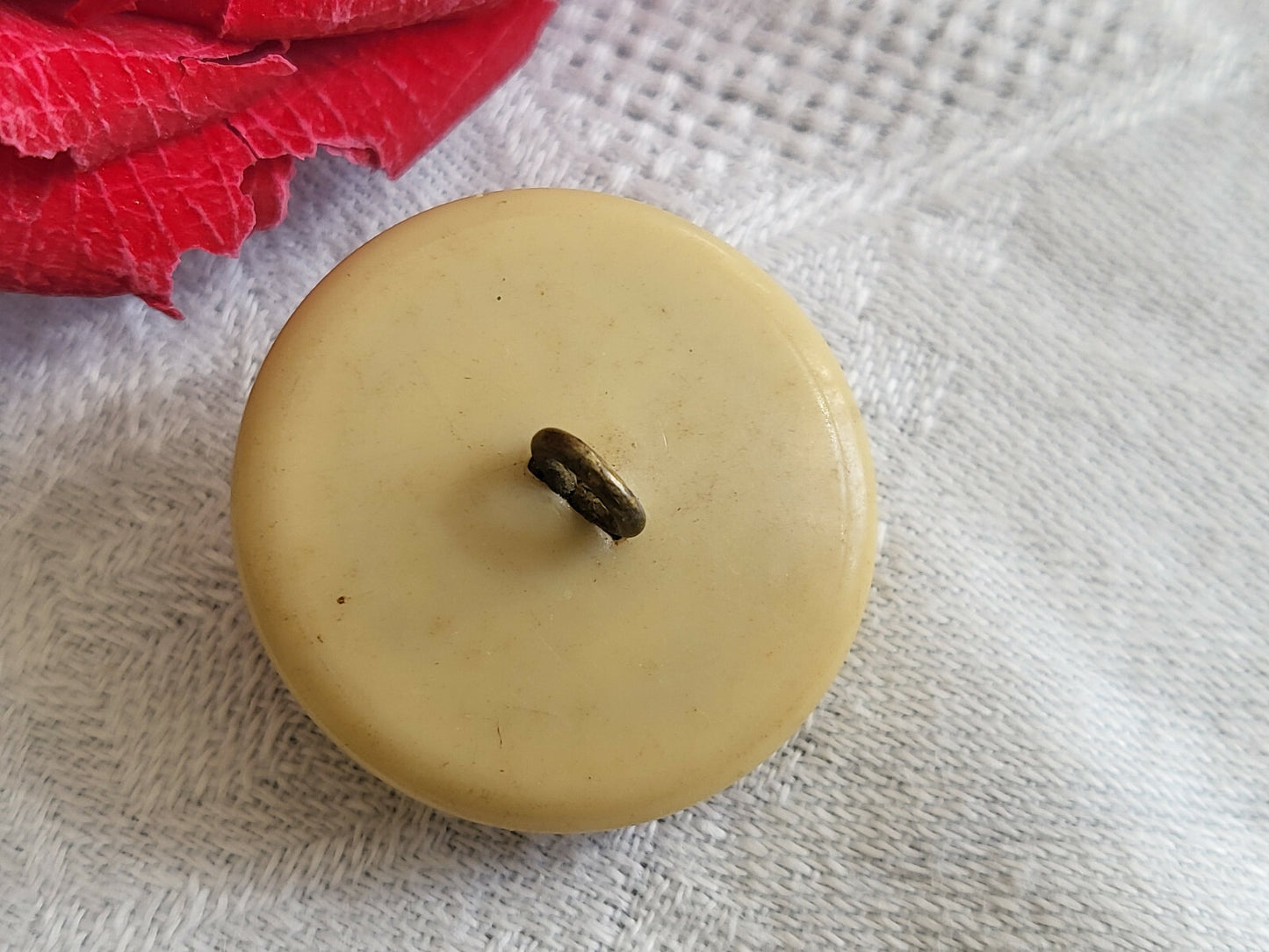 Gros bouton ancien en celluloïd beige monture metal 2,6 cm G14H