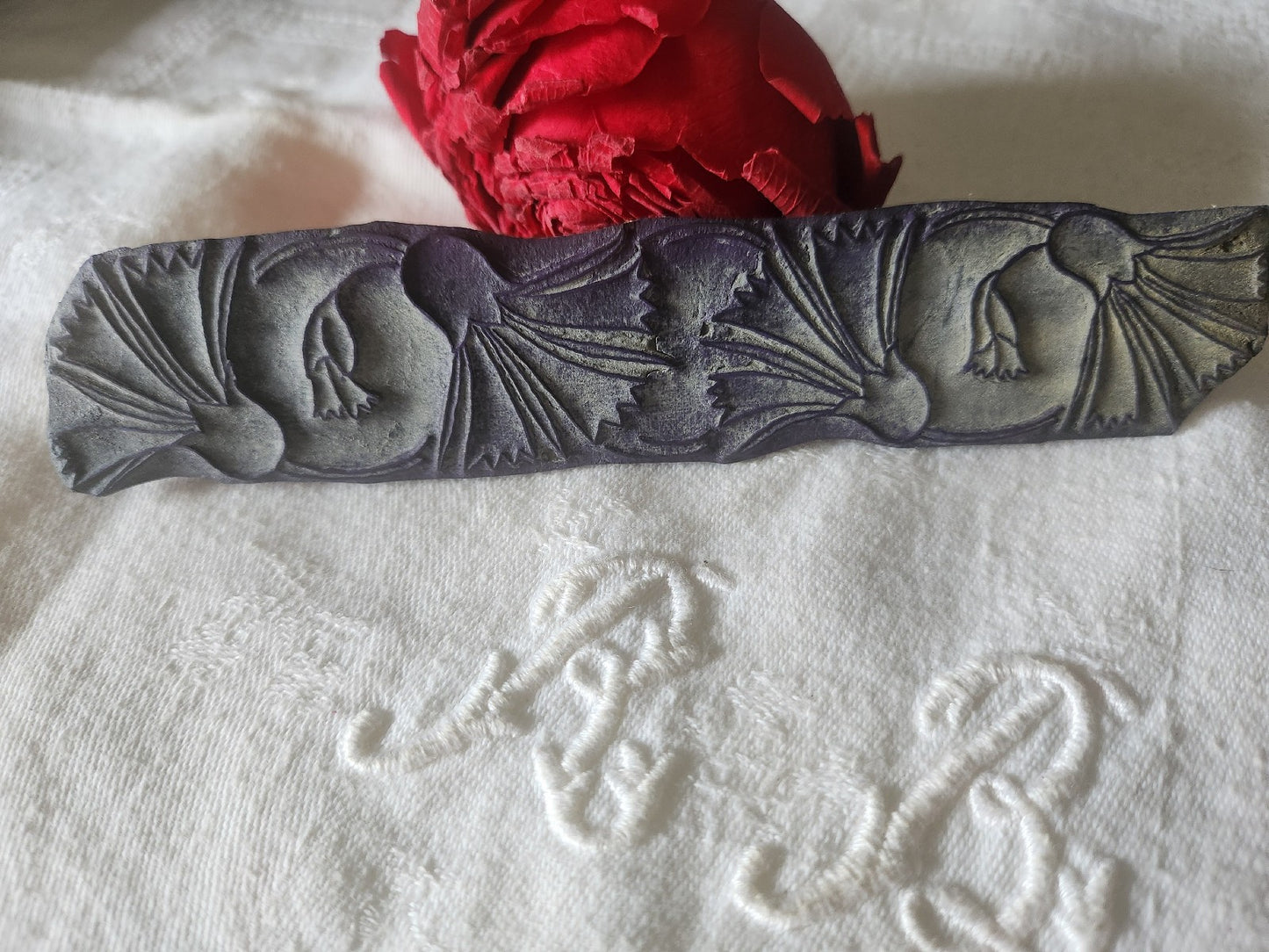 Tampon ancien sans support frise broderie collection bleuet fleur n°34-2