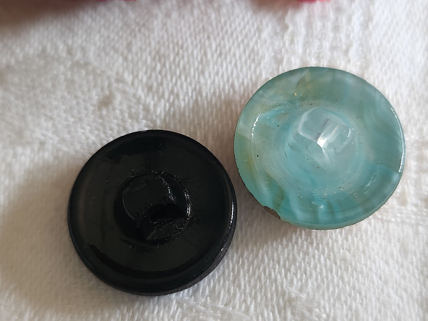 Duo boutons vintage en verre bleu 1,8 cm G7P