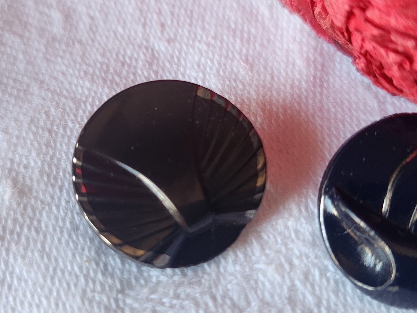 Duo boutons anciens en verre motif bleu marron 1,8 cm D11F