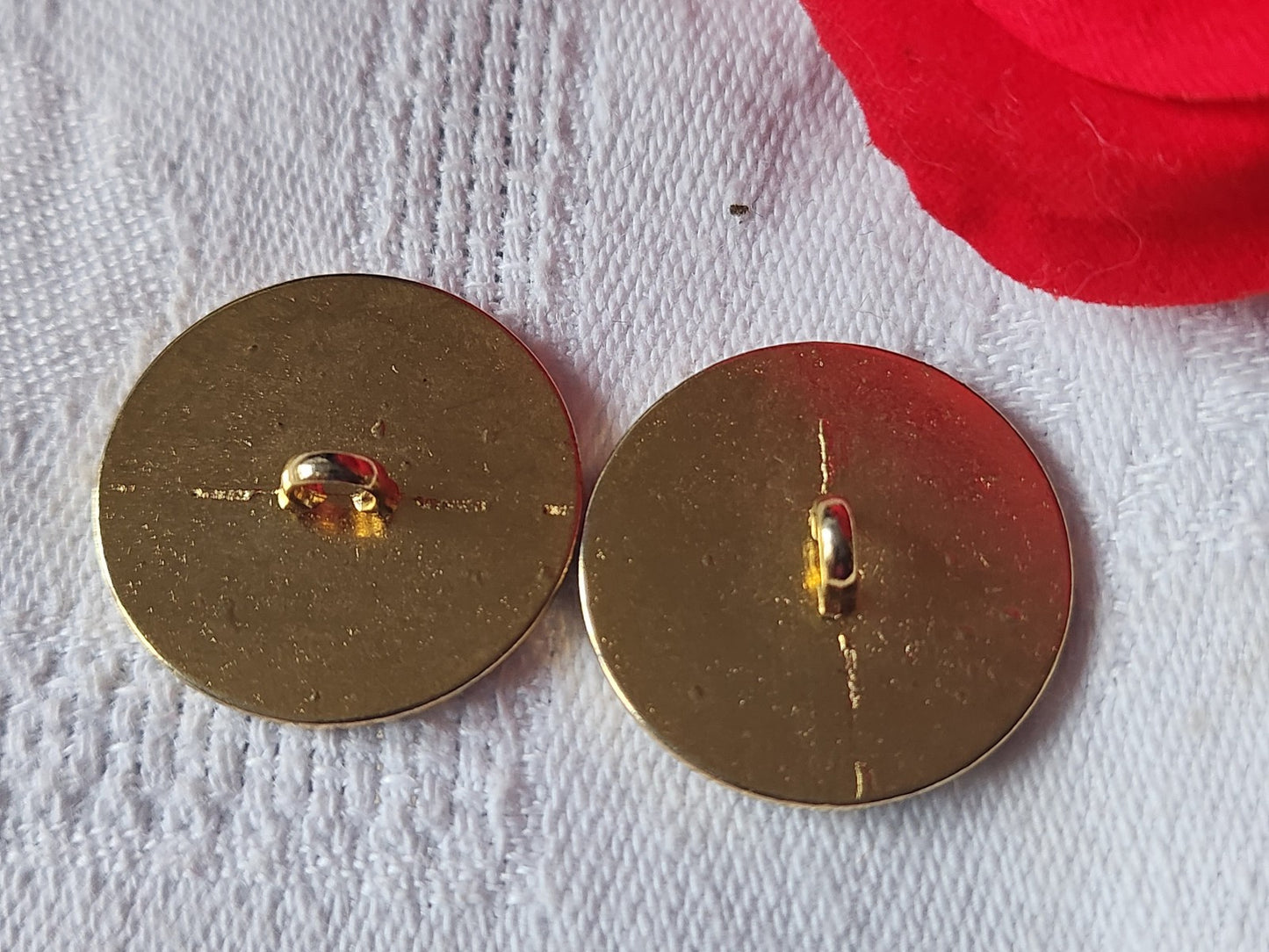 Duo gros boutons vintage en métal noir doré superbe 2,4 cm ref 267