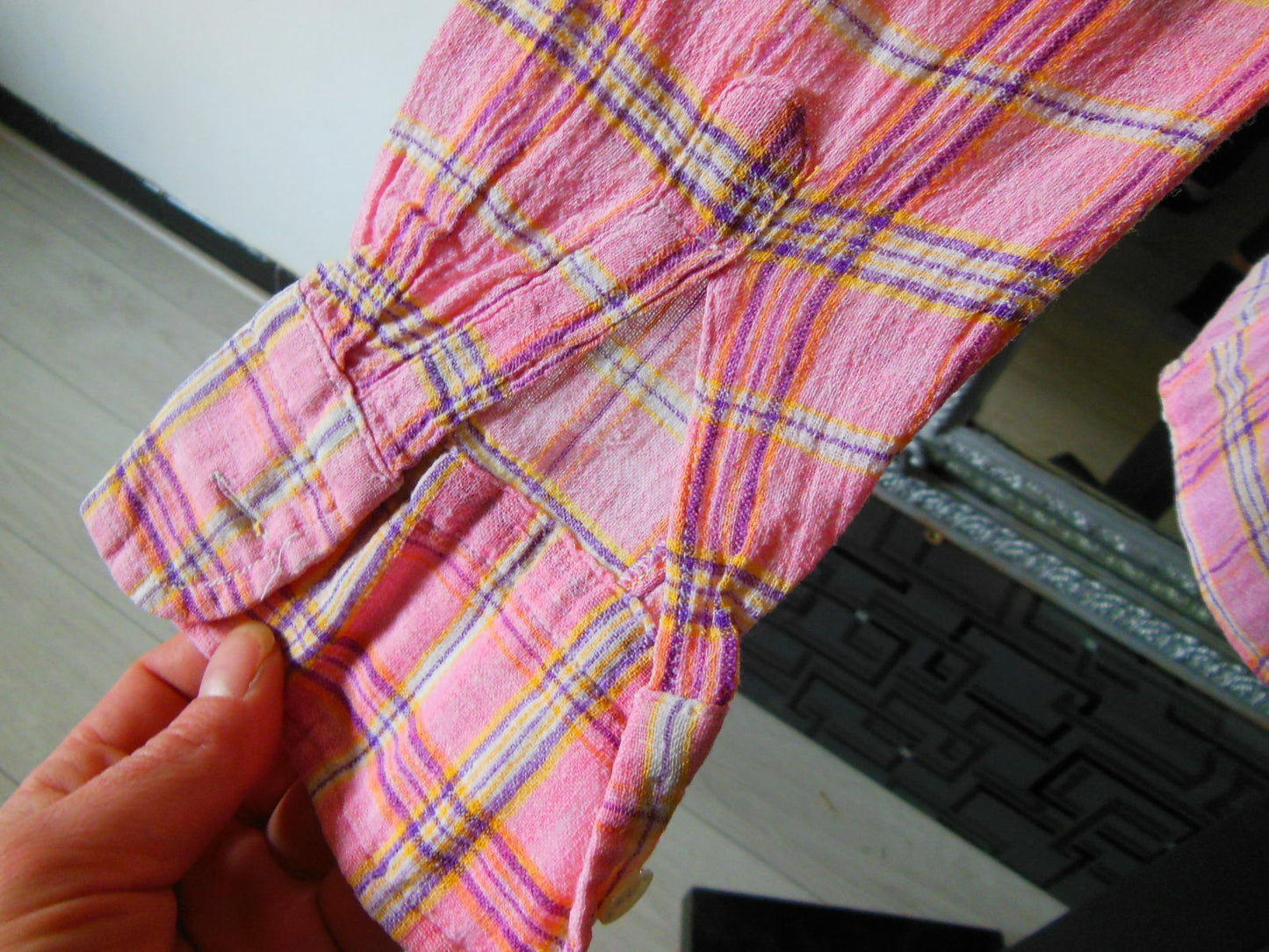 Pur vintage ancienne chemise chemisier rose carreaux fine taille 36 B5