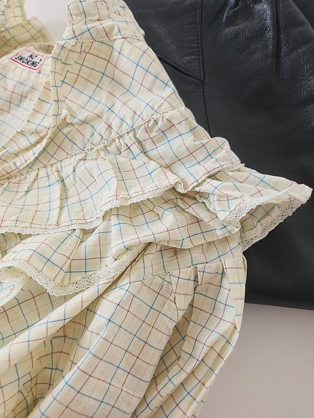 Pur vintage ancienne blouse haut manche jaune carreaux 42/44? ref portant
