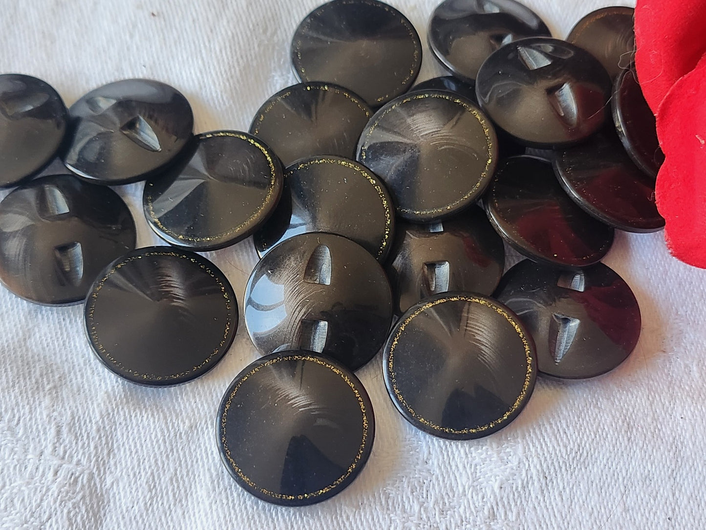 Lot 6 boutons vintage marron inclusion doré paillette pied 2,2 cm ref 674