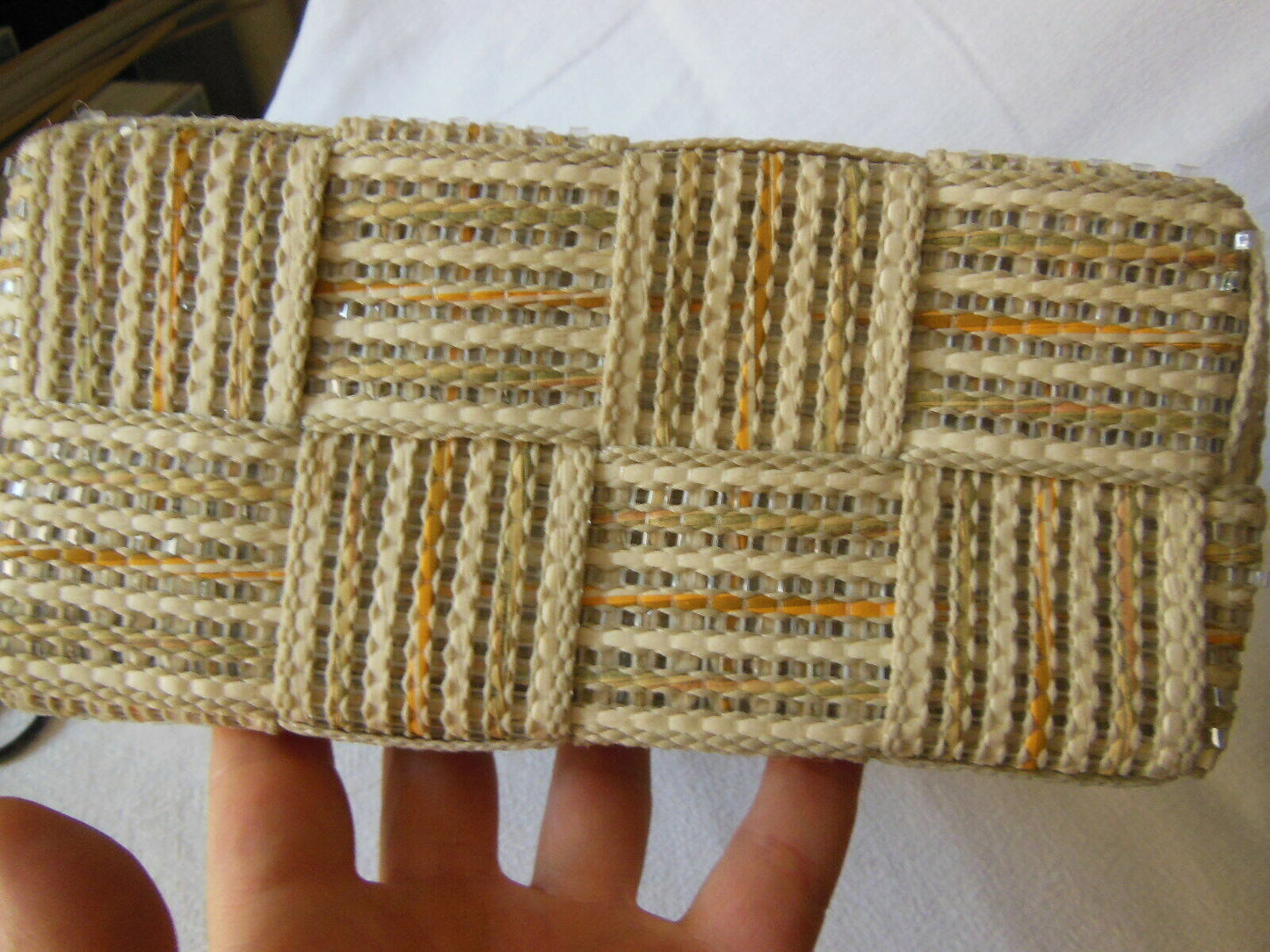 Ancien sac à main vintage Made in Italy , été clair effet rafia bandoulière