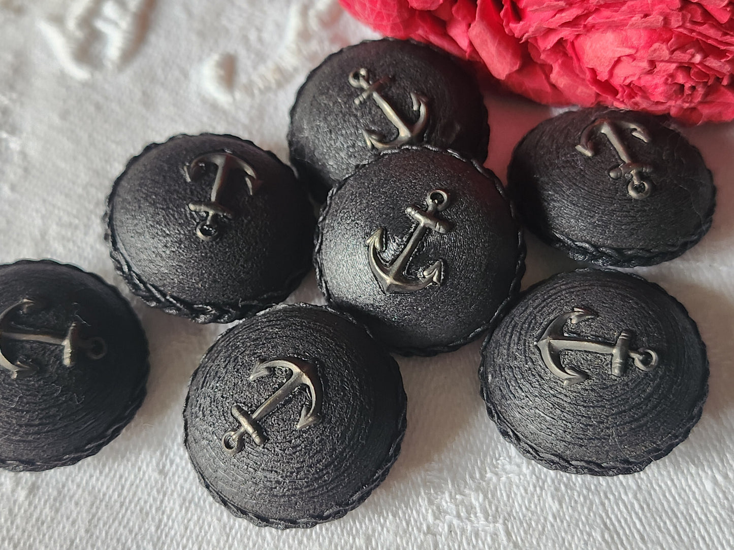 Lot 7 gros boutons vintage bombé ancre de marine superbe 2,5 cm ref 1603