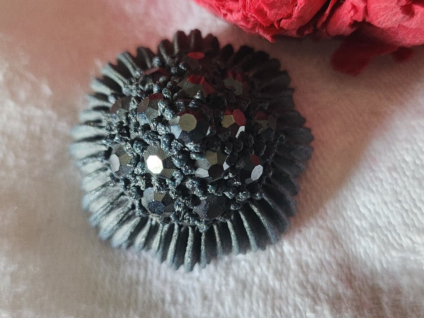 Bouton vintage parurier collection resine strass gris bijoux 2,8 cm ref 5064
