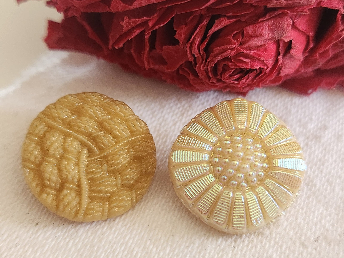 Duo boutons vintage en verre sable diamètre 1,7 cm G7G