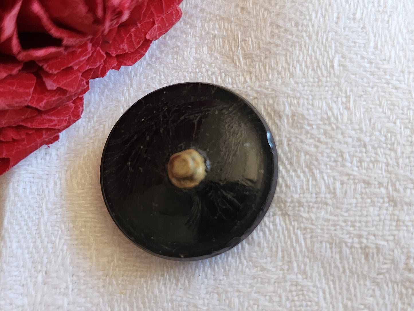 Bouton ancien en verre noir tige métal travaillé 2,2 cm D15G