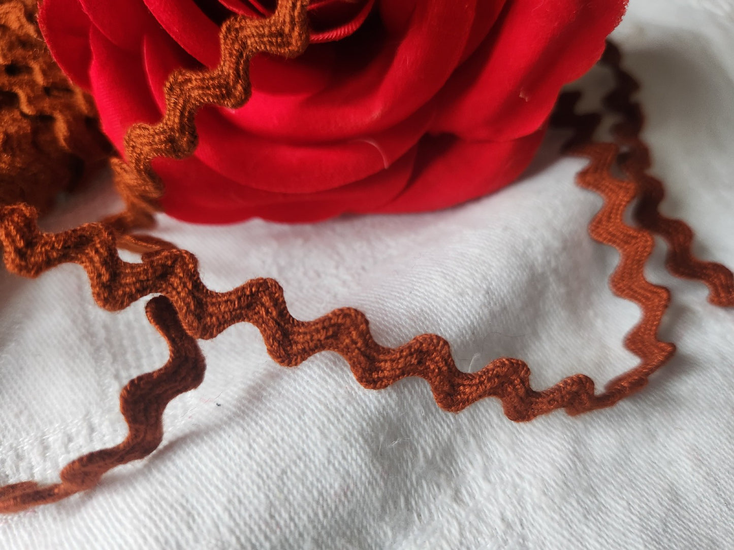 Dentelle vintage serpentine marron croquet 6 métres sur 0,9 cm A2