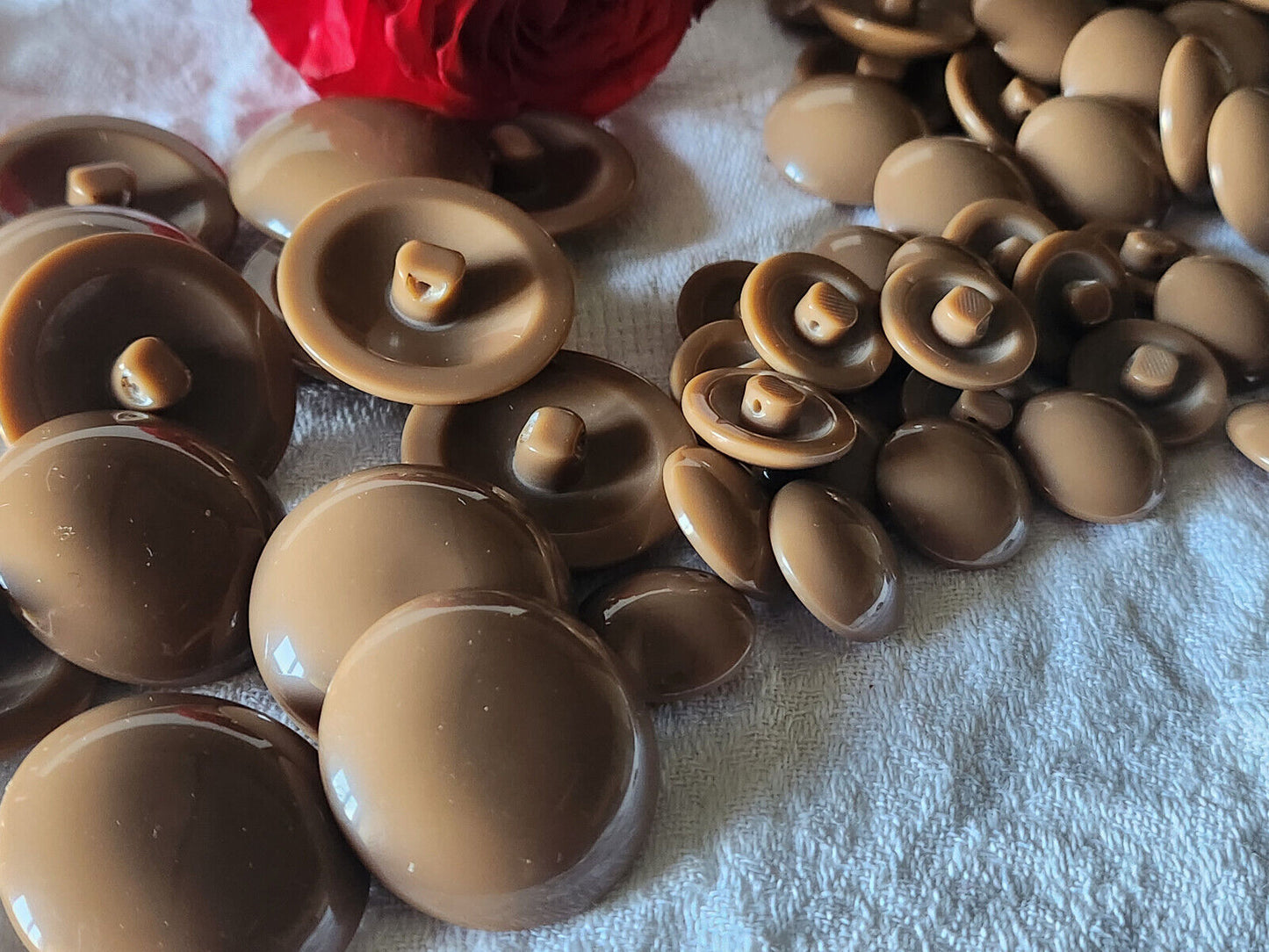 Lot 6 ou 11 Boutons vintage marron bombé 1,8 à 3 cm pied 3503 3504 3505