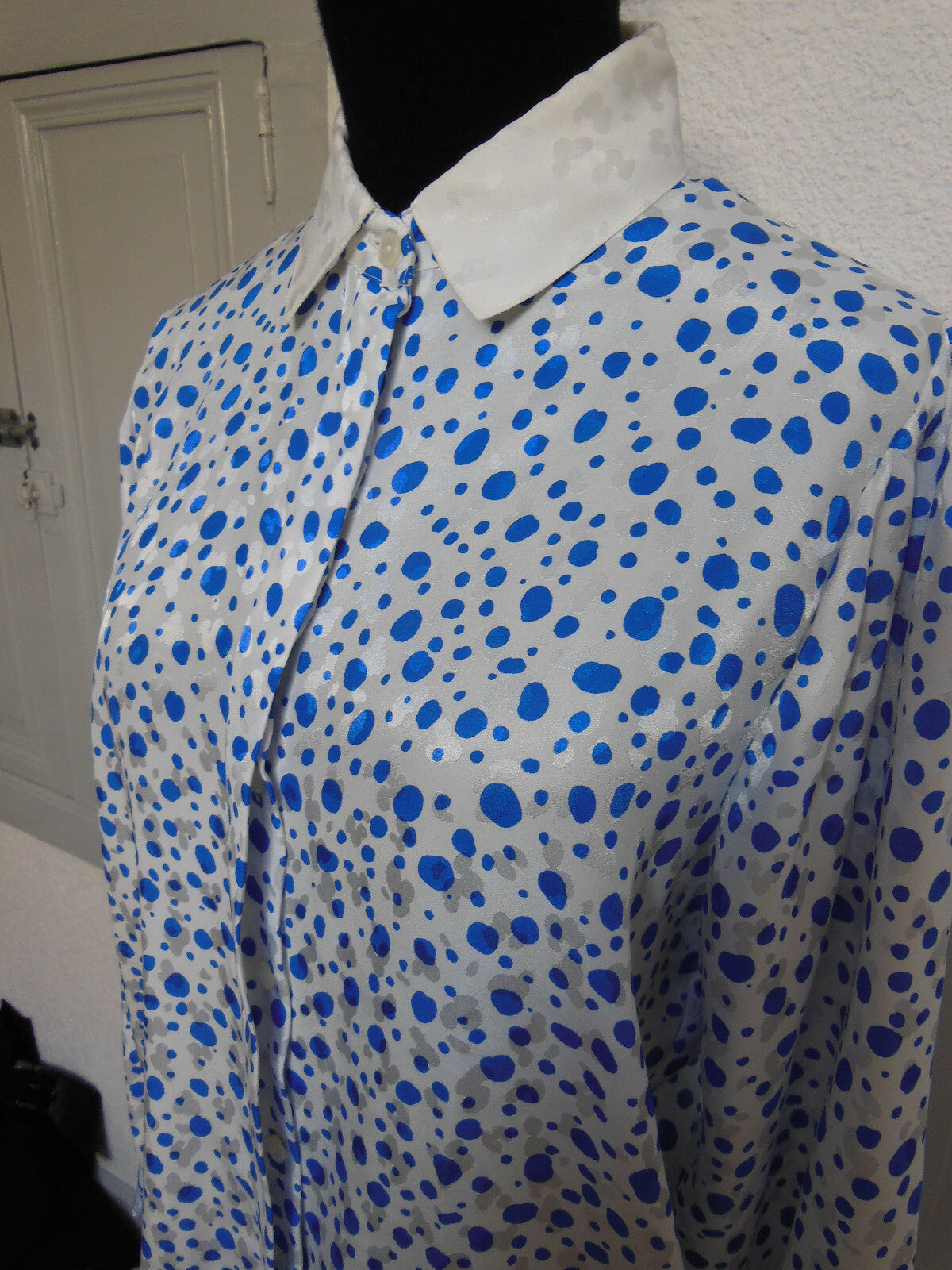 Pur vintage Louis Feraud chemisier lumineux blanc bleu taille 38?40? B6
