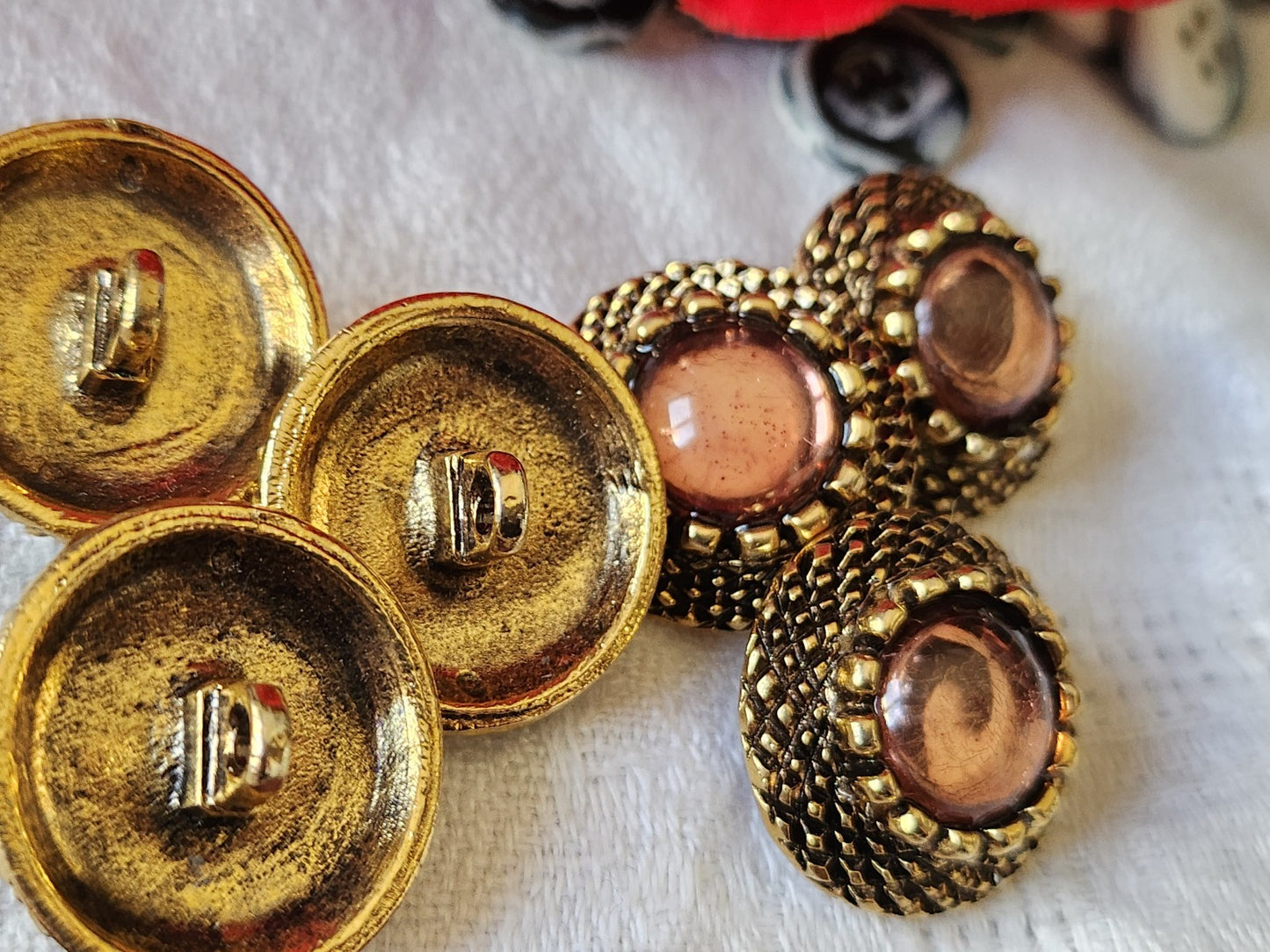 Lot 6 boutons vintage métal coeur rose doré 2,2 cm pied ref 973