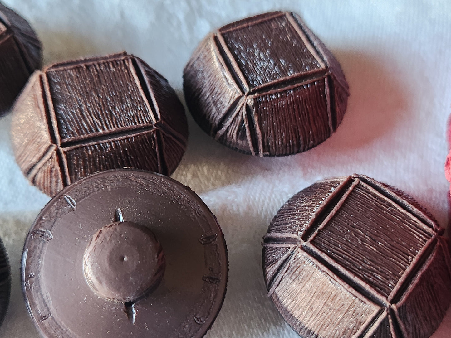Lot 6 volumineux boutons vintage marron gros pied 2,8 cm ref 1961
