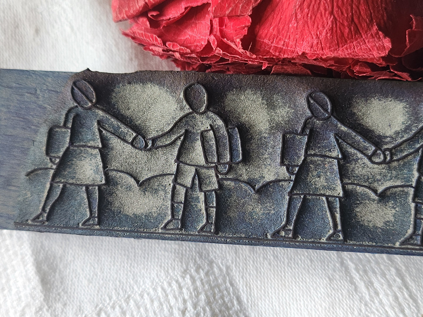 Tampon ancien frise idéale broderie couple livre collection 16 cm n°52