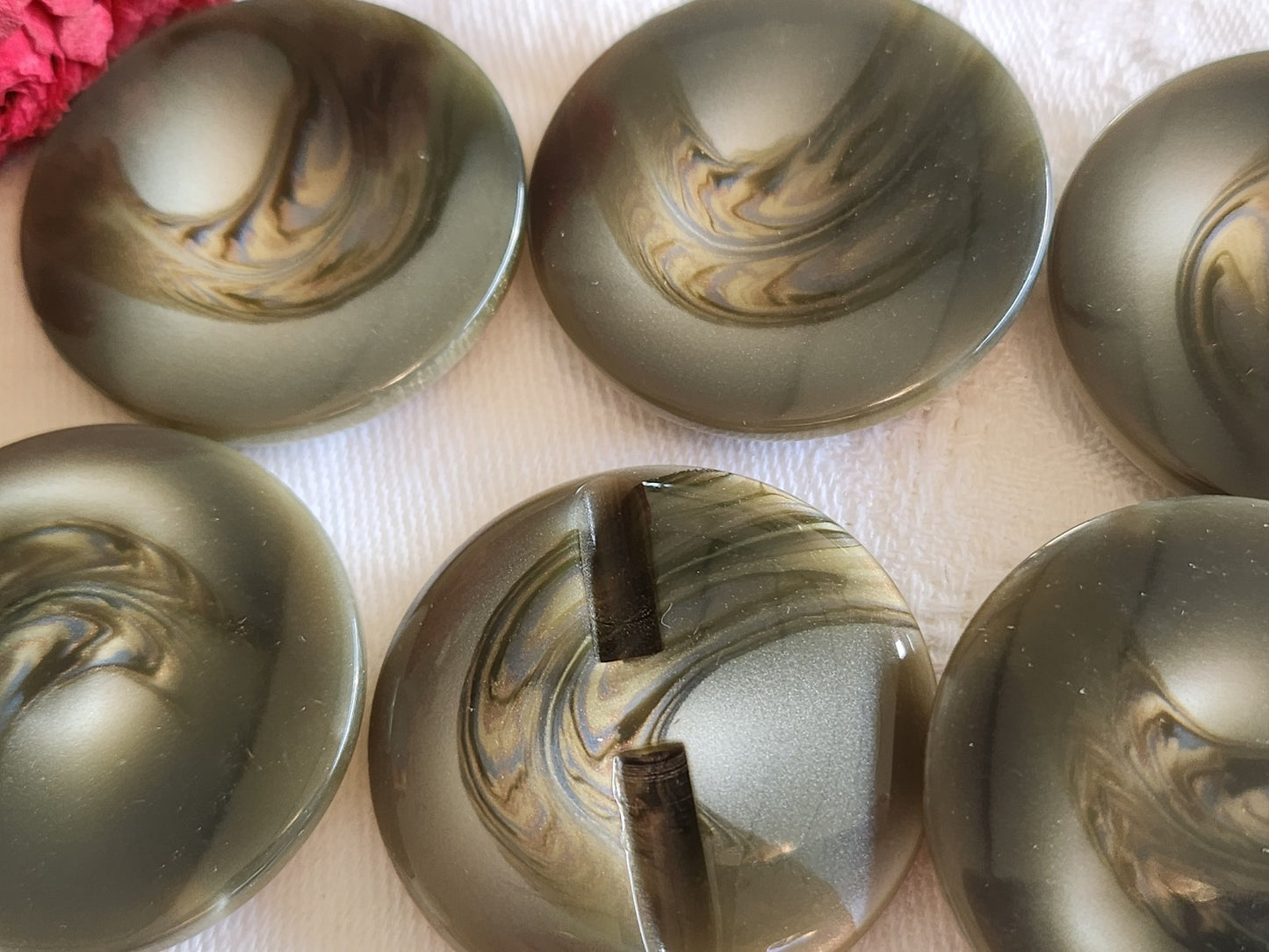 Lot 6 gros boutons vintage vert scintillant pied 3,3 cm manteaux ref 5723