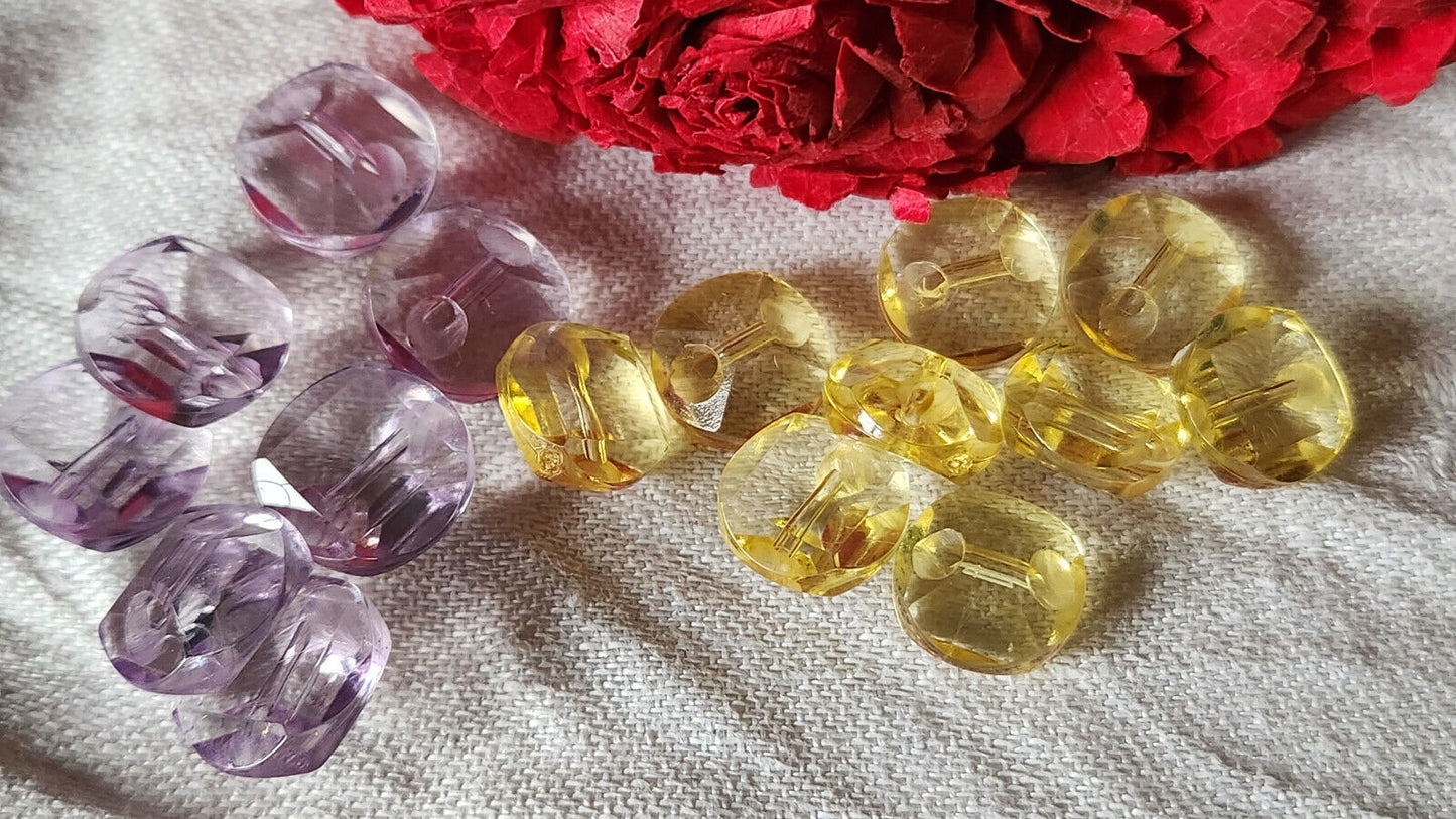 Lot 16 boutons vintage jaune violet 2 serie effet strass 1,1 et 1,3 cm ref 1261