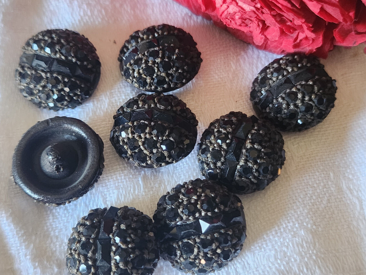 Lot 6 boutons vintage parurier resine strass marron bombé 1,8 cm ref 5502
