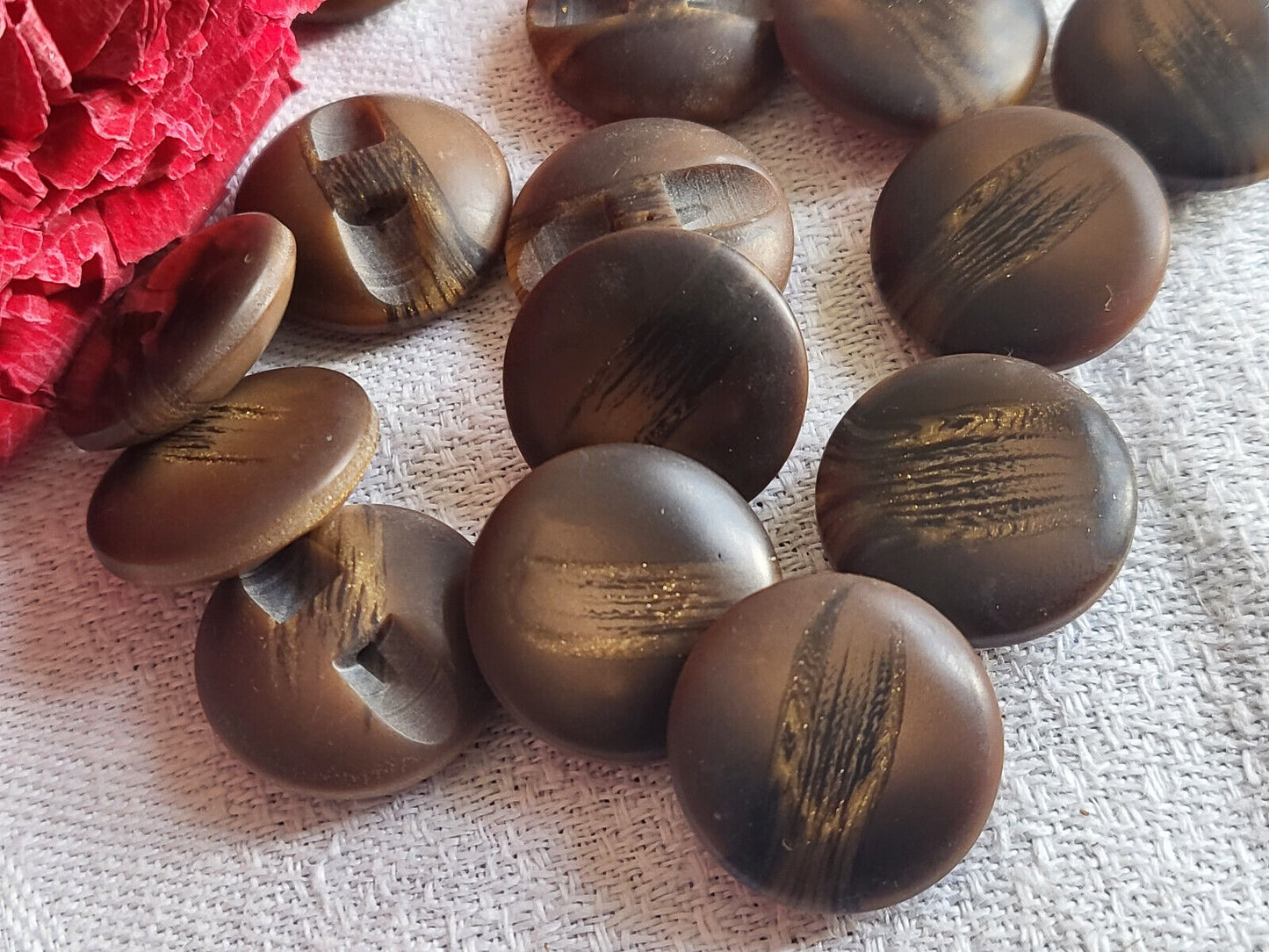 Lot 9 boutons vintage marron liseré doré pied diamètre 1,7 cm ref 2702