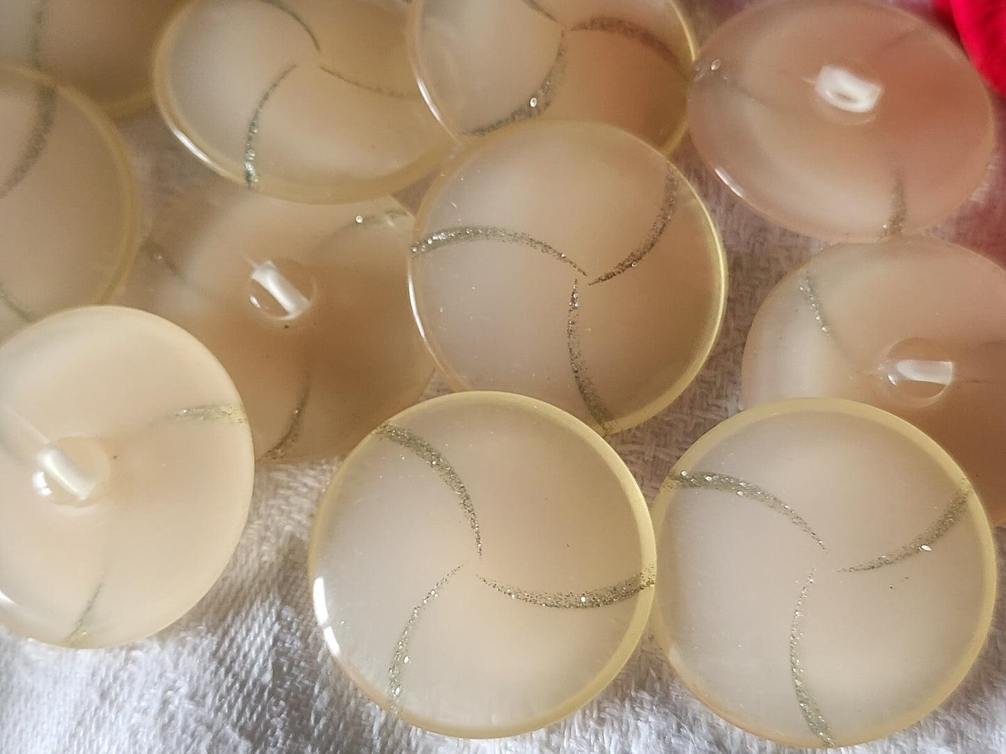 Lot 6 gros boutons vintage paillette beige rosé argenté pied 2,5 cm ref 547