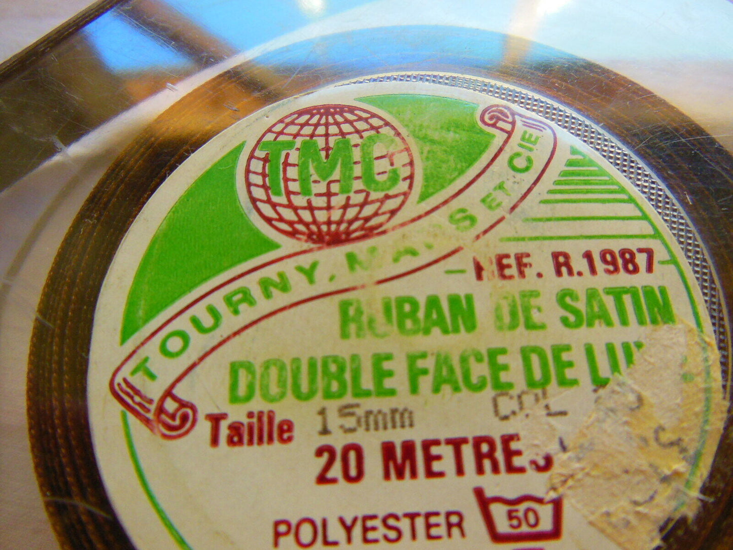 Ruban ancien satin marron 3 métres sur 1,5 cm double face A2