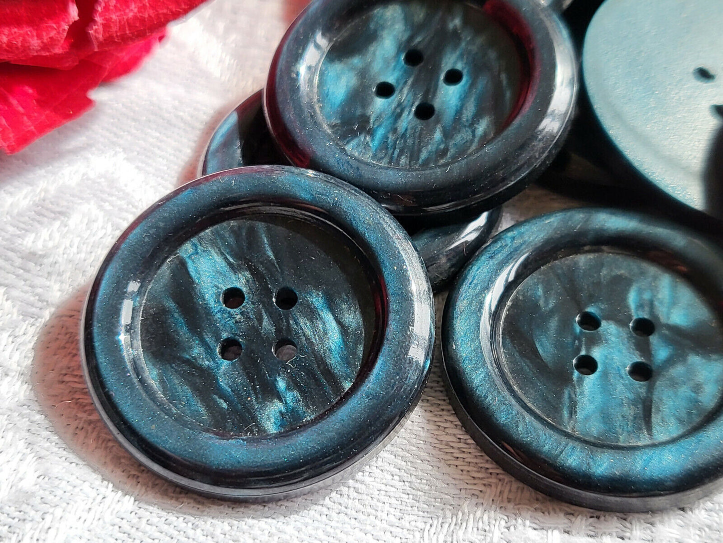 Lot 6 gros boutons anciens bleu marbré 2,6 cm année 50 ref 2930