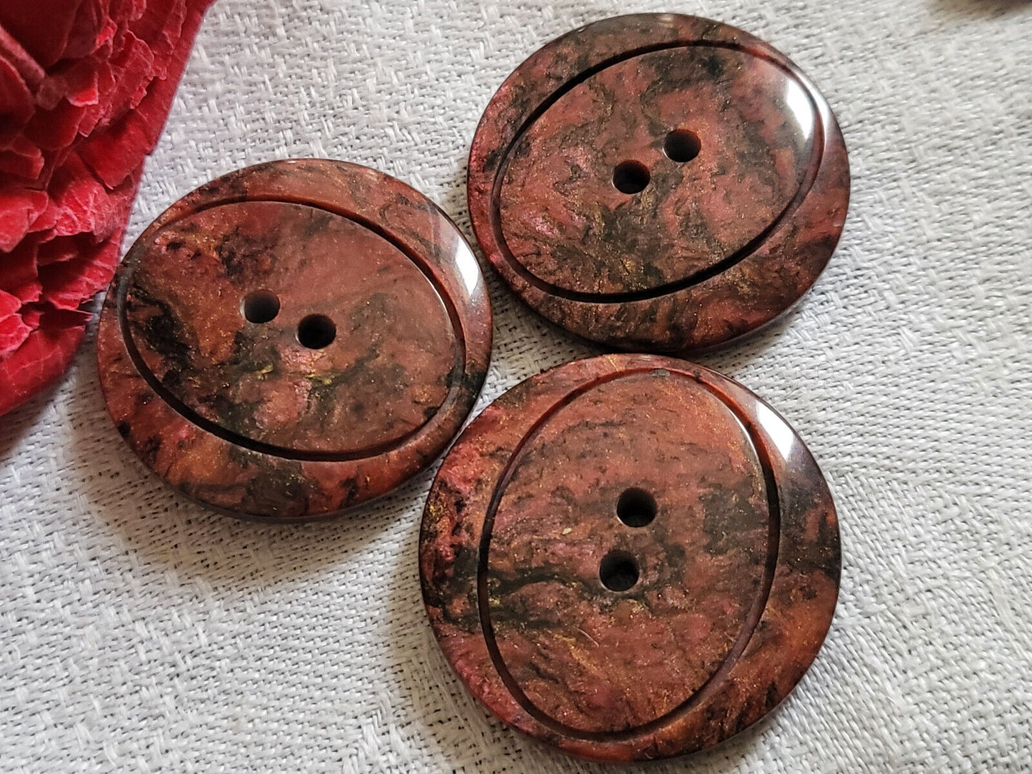 Trio boutons vintage marron reflet nacré scintillant diamètre 2,8 cm ref 1520