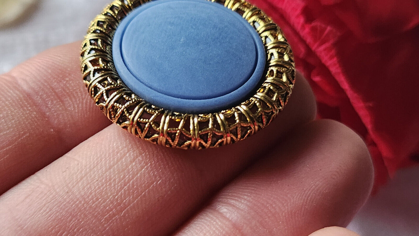 Bouton vintage en dentelle de métal superbe structure bleu mat 3,2 ref 2445