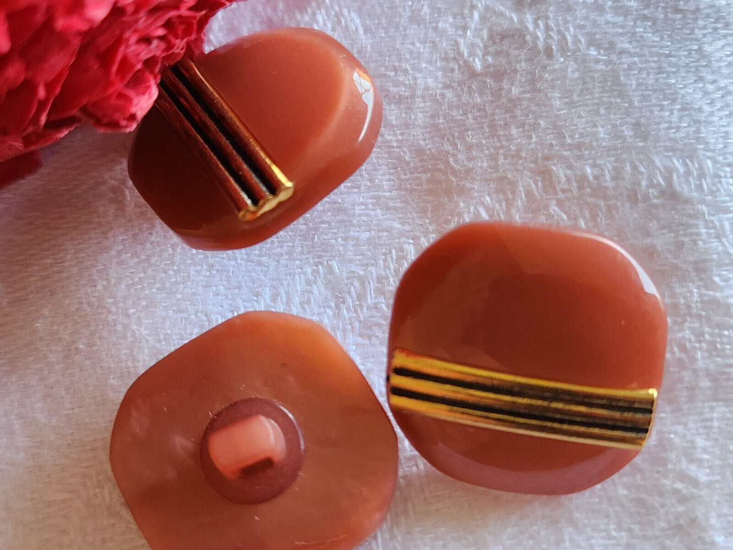 Trio boutons vintage rose doré carré pied élégant 1,9 cm ref 591