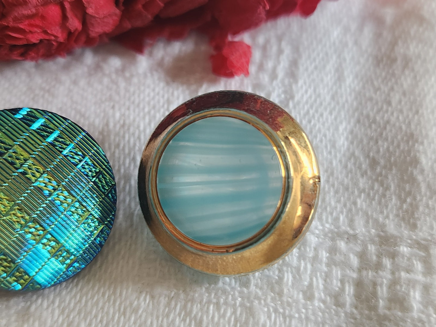 Duo boutons vintage en verre bleu 1,8 cm G7P