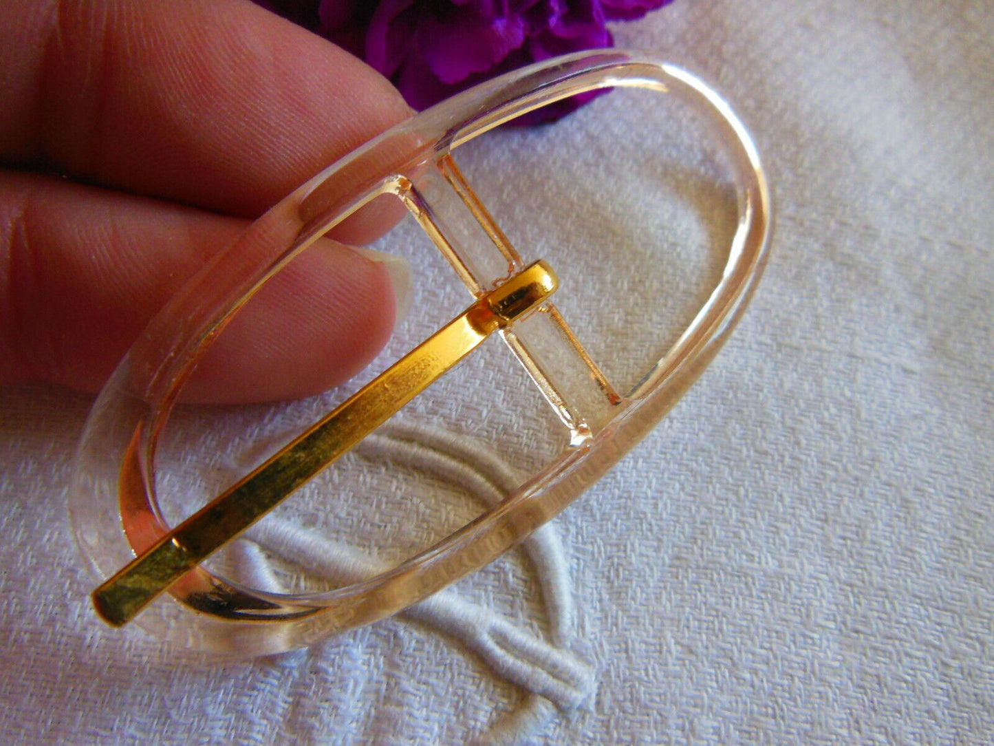 Boucle de ceinture rose transparente vintage 7,2 sur 3,3 cm ME2AH
