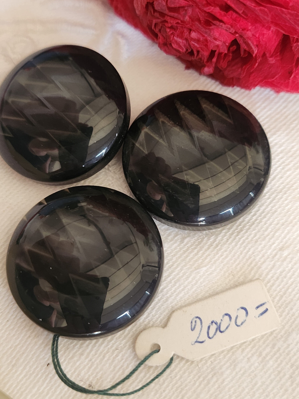 Trio boutons vintage gris inclusion bombé 2,5 cm pied ref 259